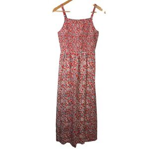 Old Navy Red Floral‎ Smocked Empire Waist Maxi Dress Spaghetti Straps Size S